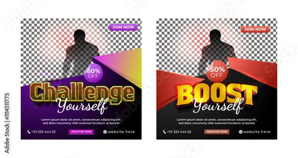 Obraz Boost Your Strength Gym Banner Design with Bold Red and Orange Colors, Editable Text Effect for Fitness Clubs