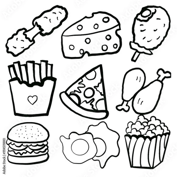 Fototapeta Set of drawing lines for a foods , lines art