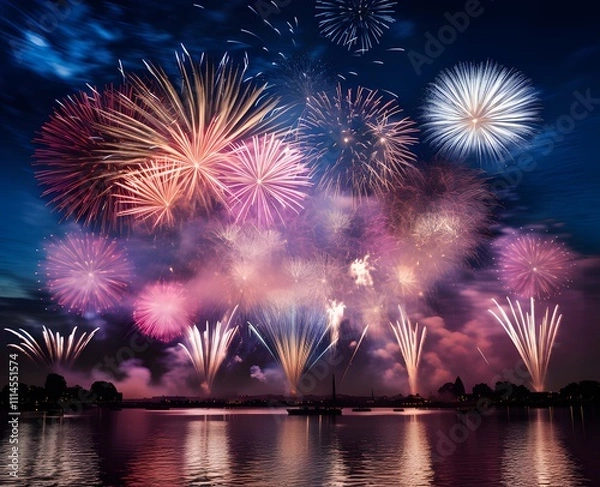 Fototapeta fireworks exploding in the black sky ai generative