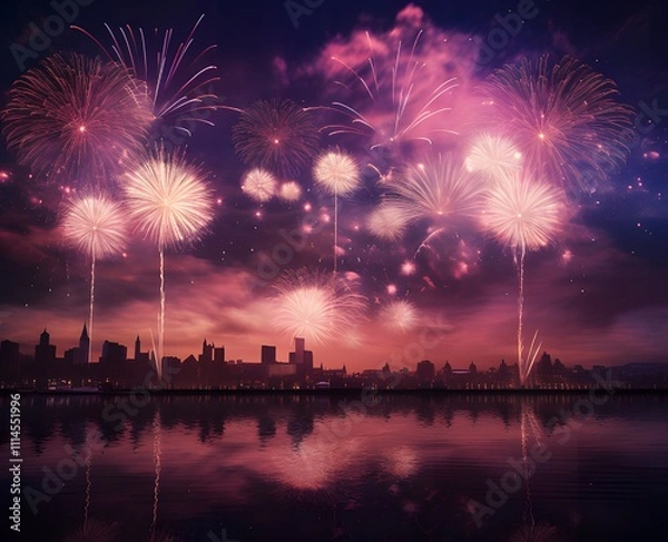 Obraz fireworks exploding in the black sky ai generative
