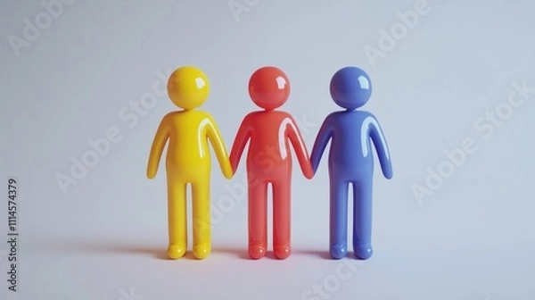 Fototapeta Three Colorful Figures Holding Hands Together In Unity
