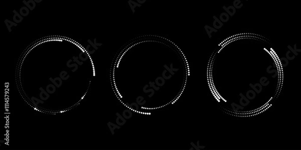 Fototapeta Set of white dotted lines in spiral form. Geometric art. Halftone dots. Trendy design element for logo, tattoo, sign, symbol, web, prints, posters, social media, template, pattern, abstract backdrop