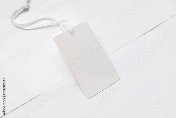 Fototapeta White paper and empty white cardboard price tag. For branding. Shopping sale