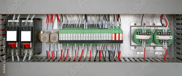 Fototapeta Electrical control wire system in cabinet for machine