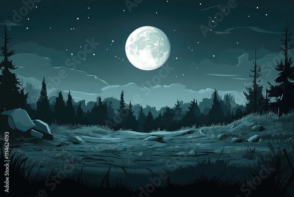 Obraz full moon night scene vector illustrations 
