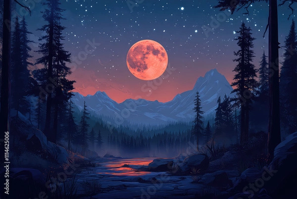 Obraz full moon night scene vector illustrations 