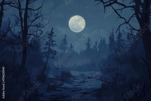 Obraz full moon night scene vector illustrations 