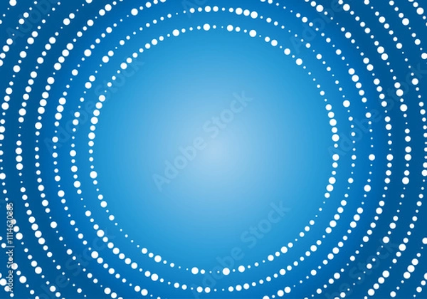 Fototapeta Fondo de círculos concéntricos de bolas blancas sobe fondo azul degradadado radial