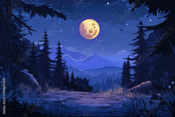 Obraz full moon night scene vector illustrations 