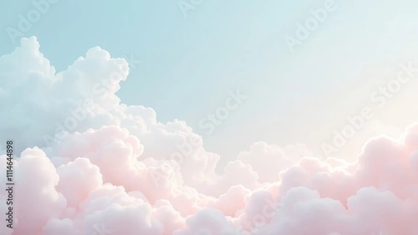 Fototapeta Soft pastel cloud pattern against a serene blue sky with plenty of space for text incorporation