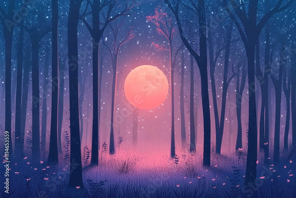 Obraz Full moon Night with river and tree vector illustrations 
