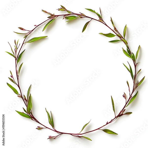 Obraz aerial view of rooibos leaves and branches, forming a ring, on a white background


