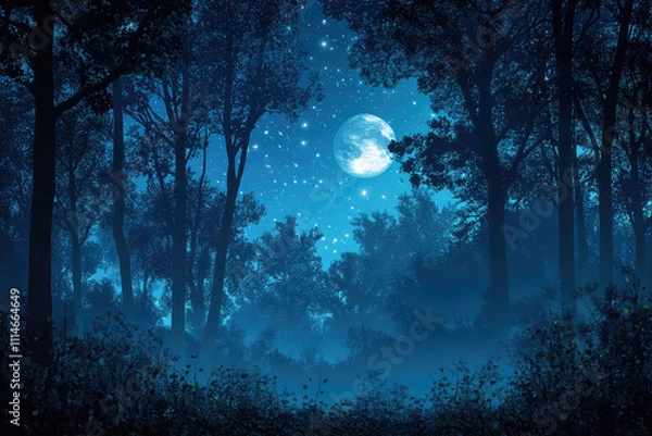 Obraz Full moon Night with river and tree vector illustrations 