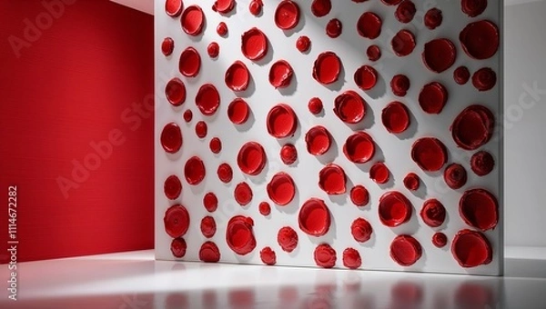 Obraz A bold red textured wall art piece featuring circular elements.