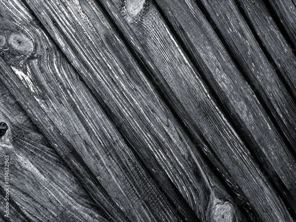 Obraz Black and white background of wooden diagonal boards, texture of old boards