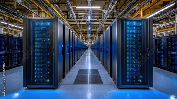 Obraz Modern Supercomputer Cluster in a Minimalist Server Room