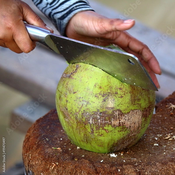 Obraz Coconut preparation: cutting