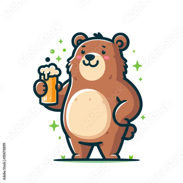 Obraz Cartoon Bear with Beer Mug Isolated Vector Illustration