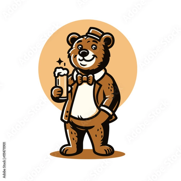 Obraz Stylish Bear with Beer Isolated Vector Illustration