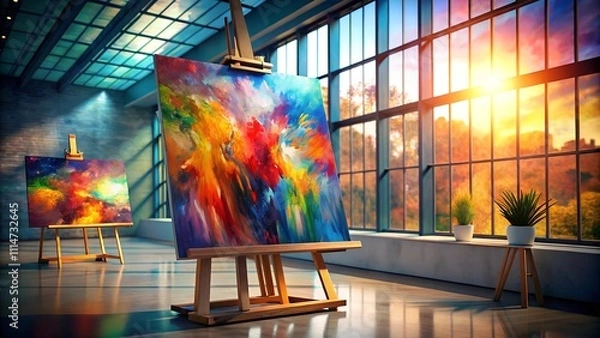 Fototapeta Digital Art Canvas with Abstract Paint Strokes on Easel