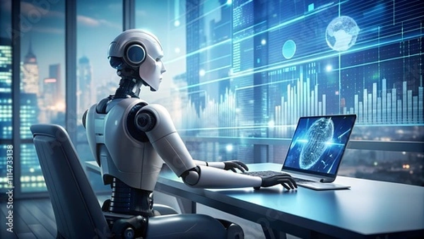 Fototapeta Artificial Intelligence Humanoid Robot Analyzing Data