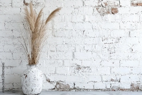 Fototapeta Whitewashed brick wall with distressed vintage texture effect