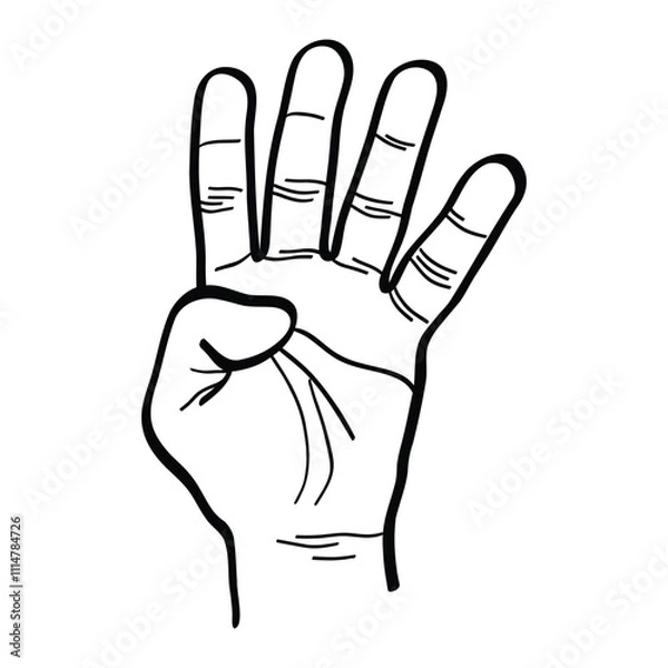 Obraz illustration of a hand raising the index finger, middle finger, ring finger and little finger. vector