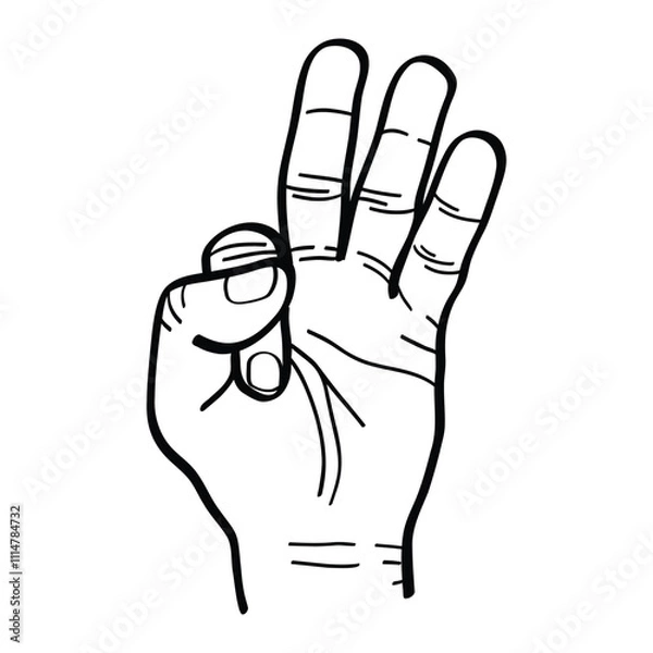 Obraz illustration of a hand raising the middle finger, ring finger and little finger. hand gestures. vector