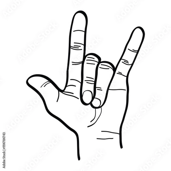 Obraz illustration of a hand raising three fingers, thumb, index finger and pinky. rock metal hand gesture. vector