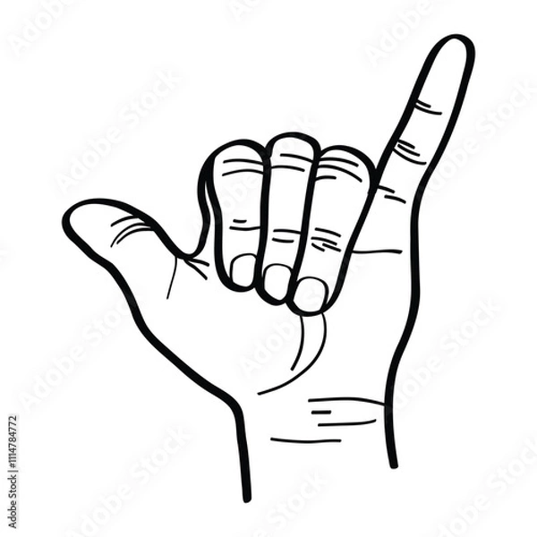 Obraz illustration of a hand raising a thumb and little finger. hand drawing. calling gesture. vector