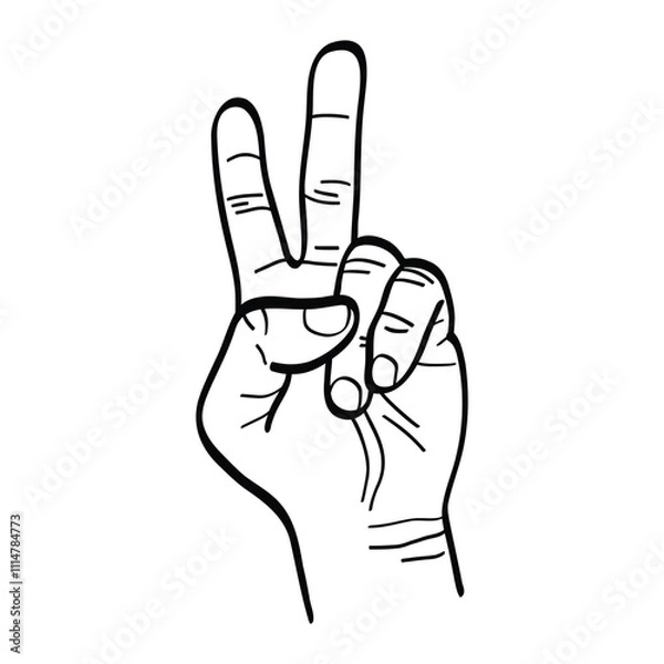 Obraz illustration of raising hand with ibrahim finger and middle finger indicating peace gesture there is. vector
