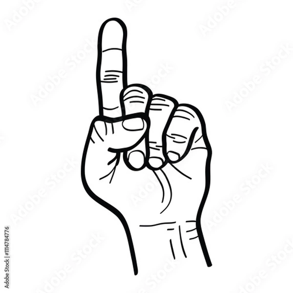 Obraz illustration of raising one index finger upwards indicating a gesture of wanting to ask or raising one's hand upwards. vector