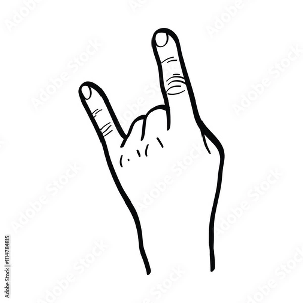 Obraz illustration of index finger and little finger raised indicating metal or rock gesture. vector