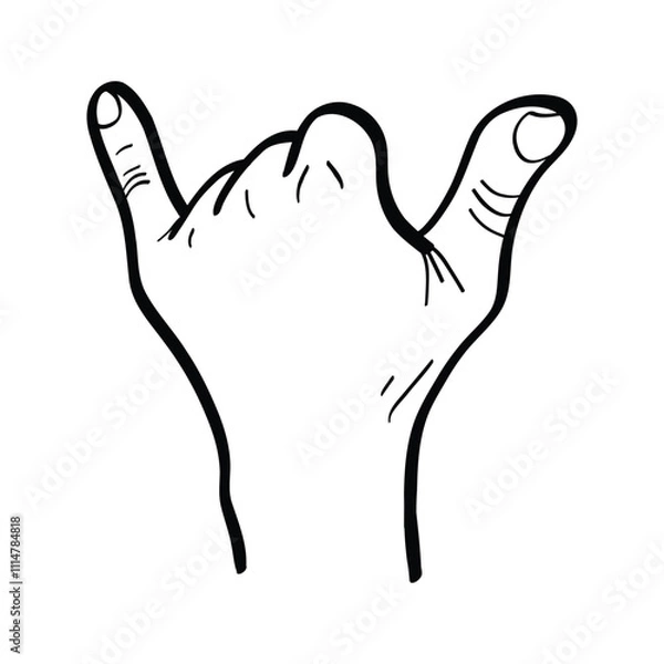 Obraz illustration of a hand raising a thumb and little finger. hand drawing. calling gesture. vector