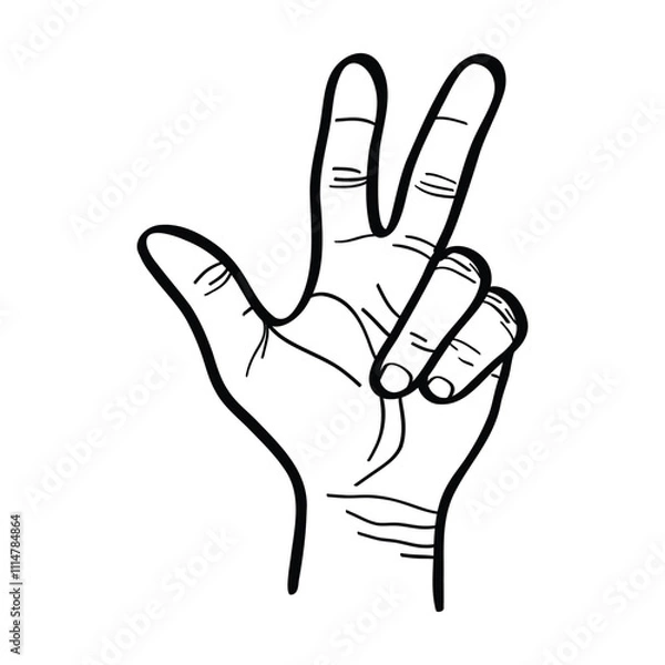 Obraz illustration of a hand raising the mother, index and middle fingers. hand gesture. vector