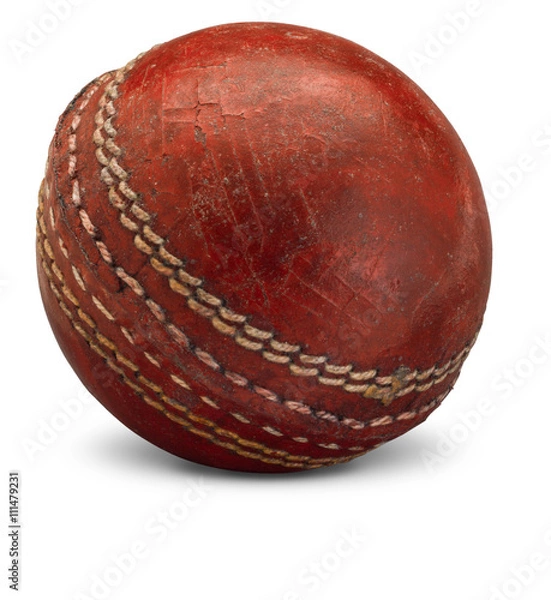 Obraz Old worn Cricket Ball isolated on white background with shadow