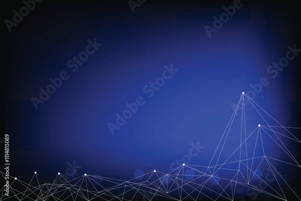 Fototapeta Black blue technology background with shine light. Innovation and modern connected of line and dot. Hexagonal shape in back.