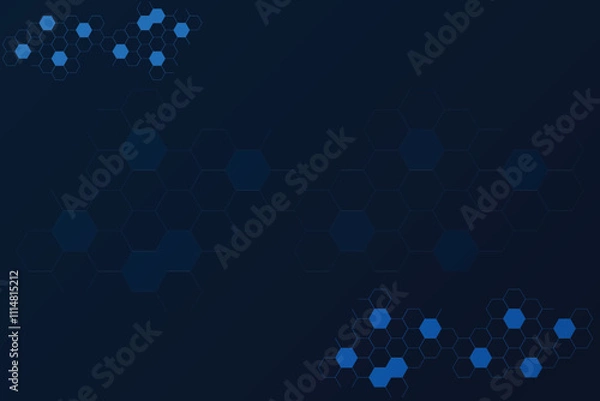 Fototapeta Dark Blue technology background with connected hexagon. Free Space template with blank area for creative and design.