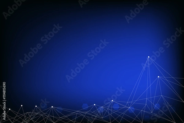 Obraz Black blue technology background with shine light. Innovation and modern connected of line and dot. Hexagonal shape in back.