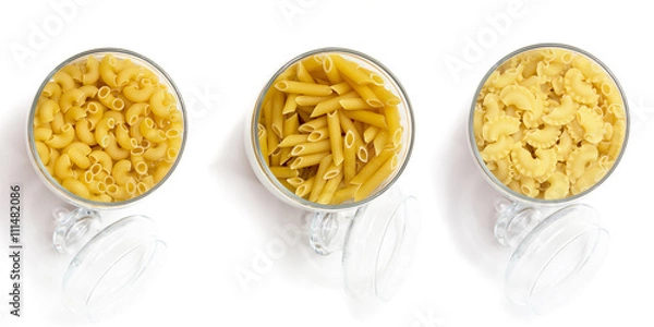 Fototapeta Assortment of noodles and pasta for cooking. Product line a selection of cereals and ingredients in the stores