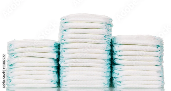 Obraz Stack of diapers isolated on  white background.
