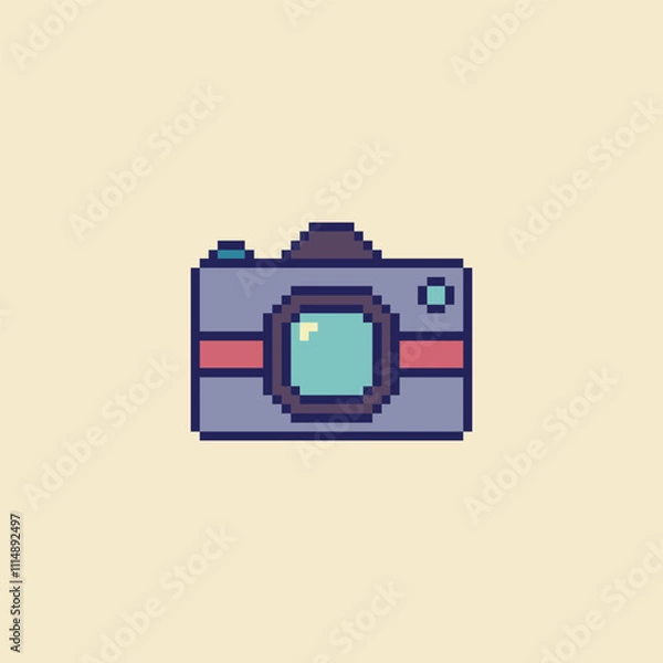 Fototapeta  this is camera icon in pixel art with simple color this item good for presentations,stickers, icons, t shirt design,game asset,logo and your project.