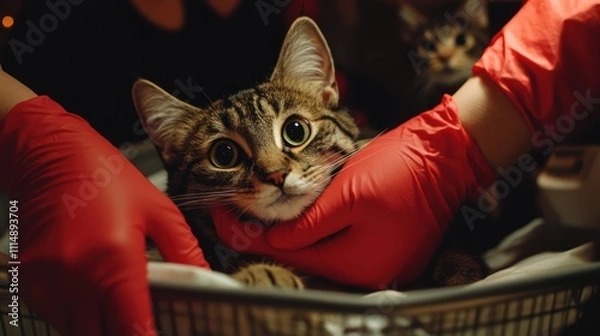 Fototapeta Cat in Red Gloves