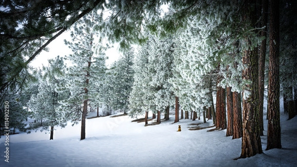 Fototapeta snow covered trees with dog