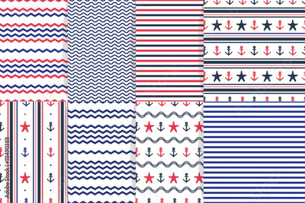 Fototapeta Nautical seamless pattern collection.