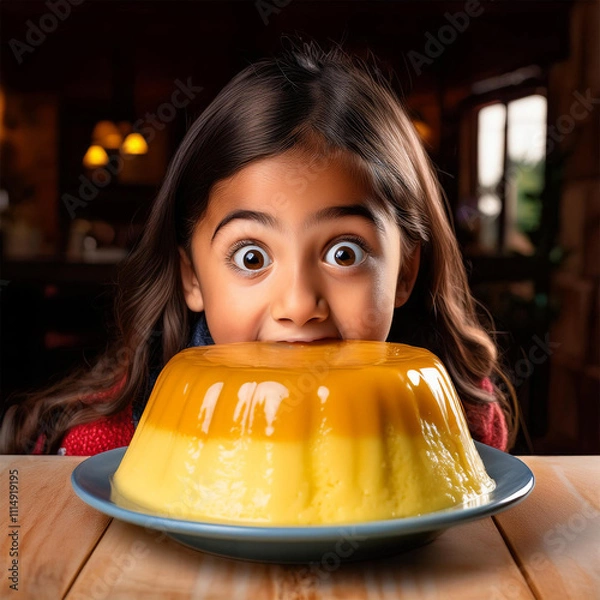 Obraz 巨大なプリンにかぶりついてる女の子