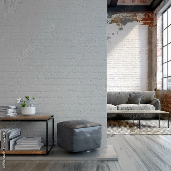 Fototapeta Industrial Loft Living Room 3D Render with Warmth