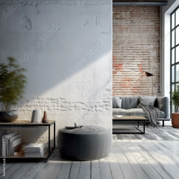 Fototapeta Industrial Charm 3D Render of a Loft Living Room Design