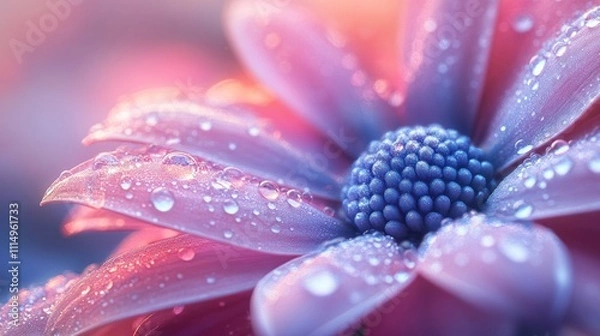 Fototapeta Close-up of a pink flower with dew drops.
