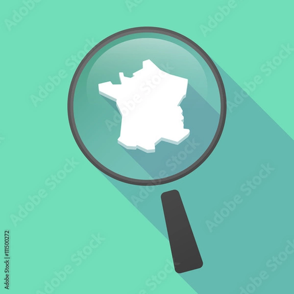 Fototapeta Long shadow magnifier vector icon with  the map of France